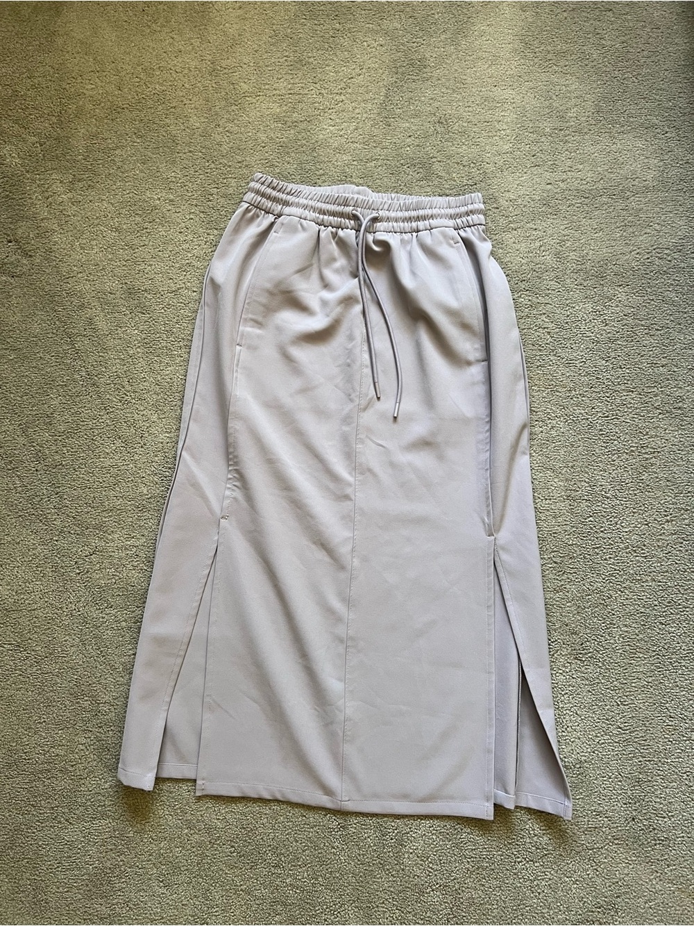 Athleta Light Gray Drawstring Midi Skirt with Side Slits